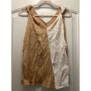 NWT SHEIN Women’s V-Neck Knotted Strap Casual Crinkled Tank Top Size S Beige Tan